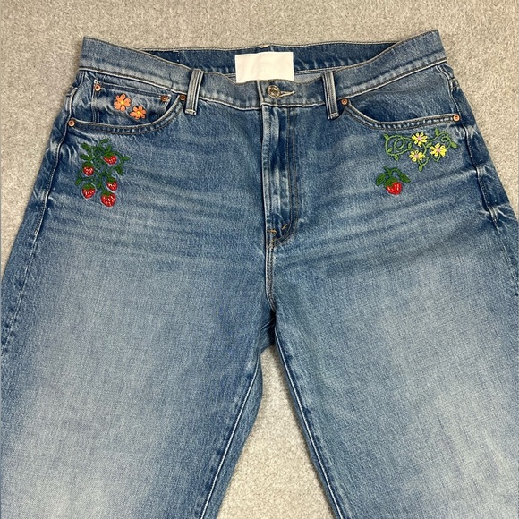 Mother Dodger Ankle Romaine Calm Embroidered Crop Jean Embroidered Fruit Size 29 - Picture 7 of 16